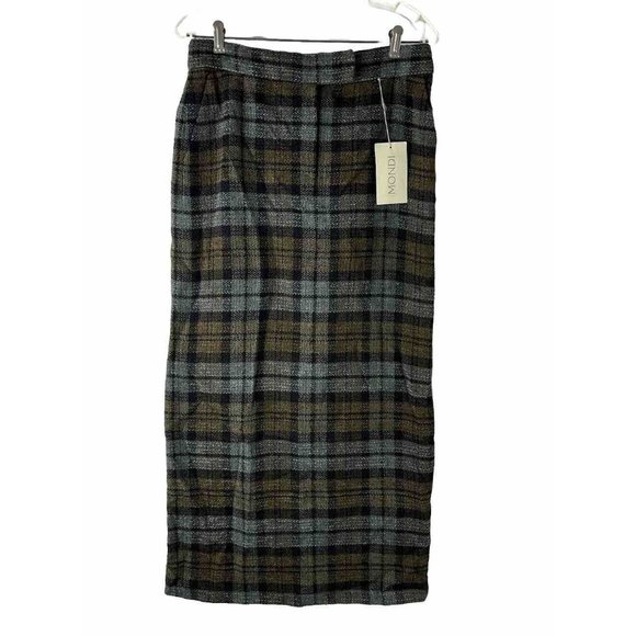 NOS VTG 90s Mondi Virgin Wool Punk Plaid Long Straight Skirt Grunge Womens 10